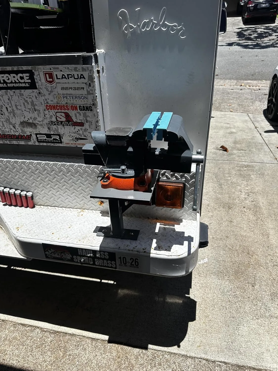 Customer photo of vintage vise showing rust removal progress during restoration